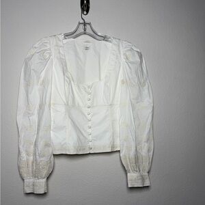 Aritzia Wilfred La Boheme Cream Blouse Puff Sleeves embroidered croquet